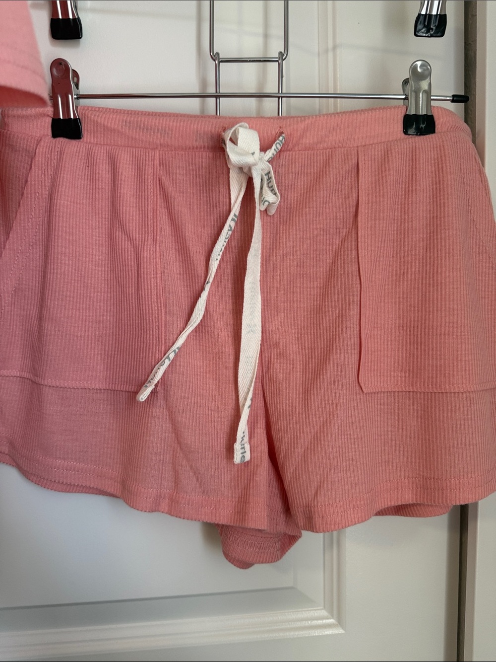 Hurley Pink Ribbed Short Sleeve Lounge Top & Drawstring Shorts Set - Picture 4 of 6